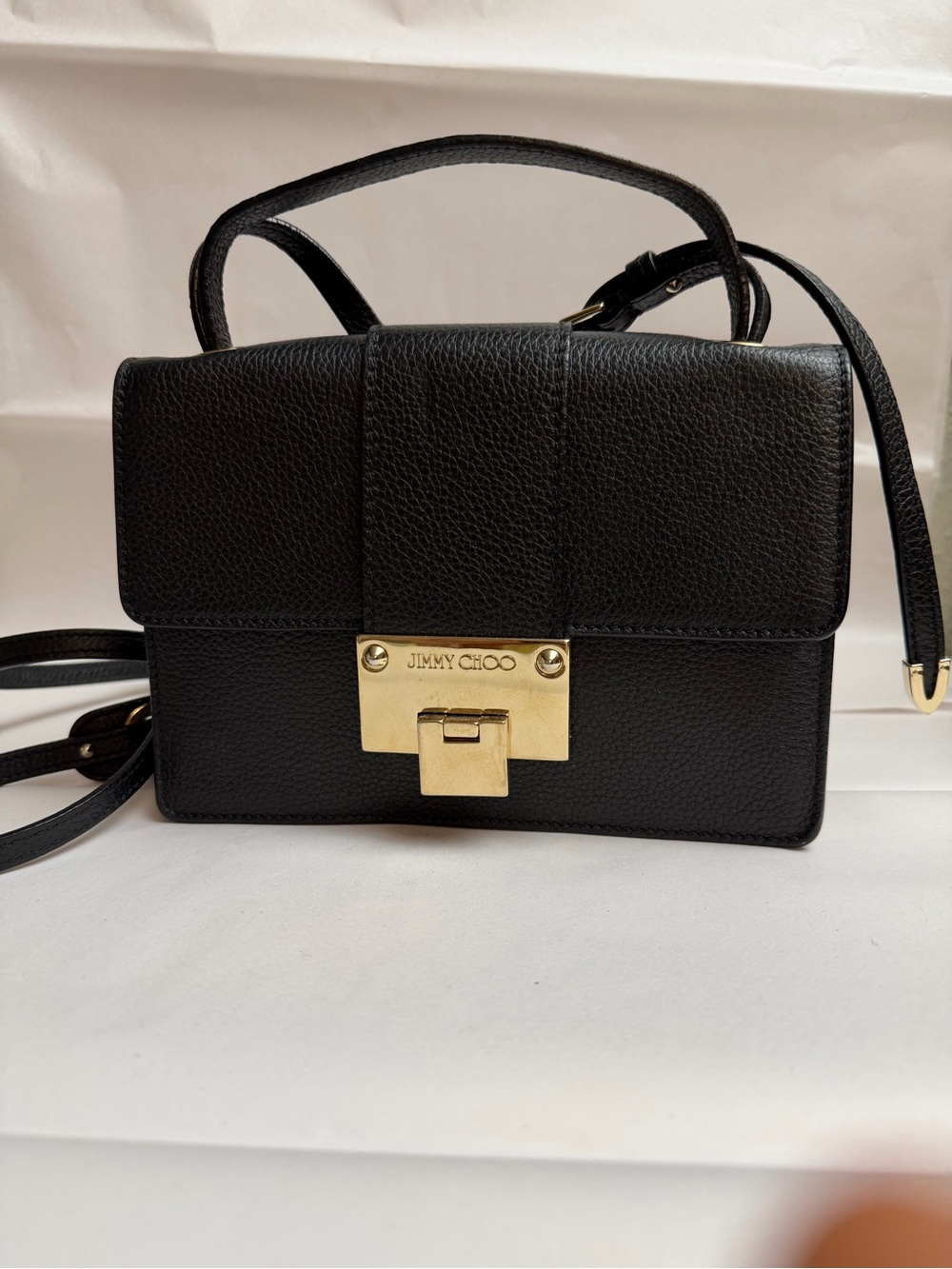 Jimmy Choo Black Leather Crossbody Bag with Gold Hardware